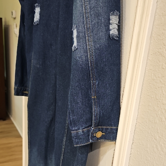 New Only Jeans Women's Long Ripped Button Up Denim Dark Blue Jacket XL - Picture 7 of 12